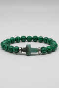 Pulsera de cuentas piedra Malaquita y cruz de cuarzo ( Diseño de Lubelia ) IVA incluido