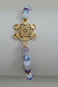 Pulsera de cuentas  piedra Ágata gris y Lapislázuli y el símbolo del Arcángel Metatrón( Diseño de  Lubelia) IVA incluido