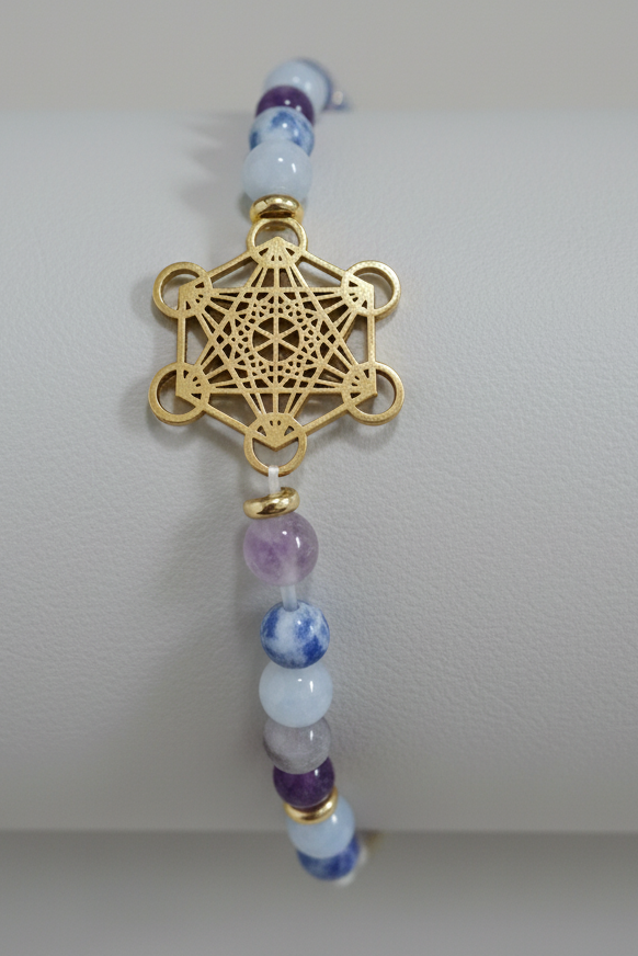 Pulsera de cuentas  piedra Ágata gris y Lapislázuli y el símbolo del Arcángel Metatrón( Diseño de  Lubelia) IVA incluido