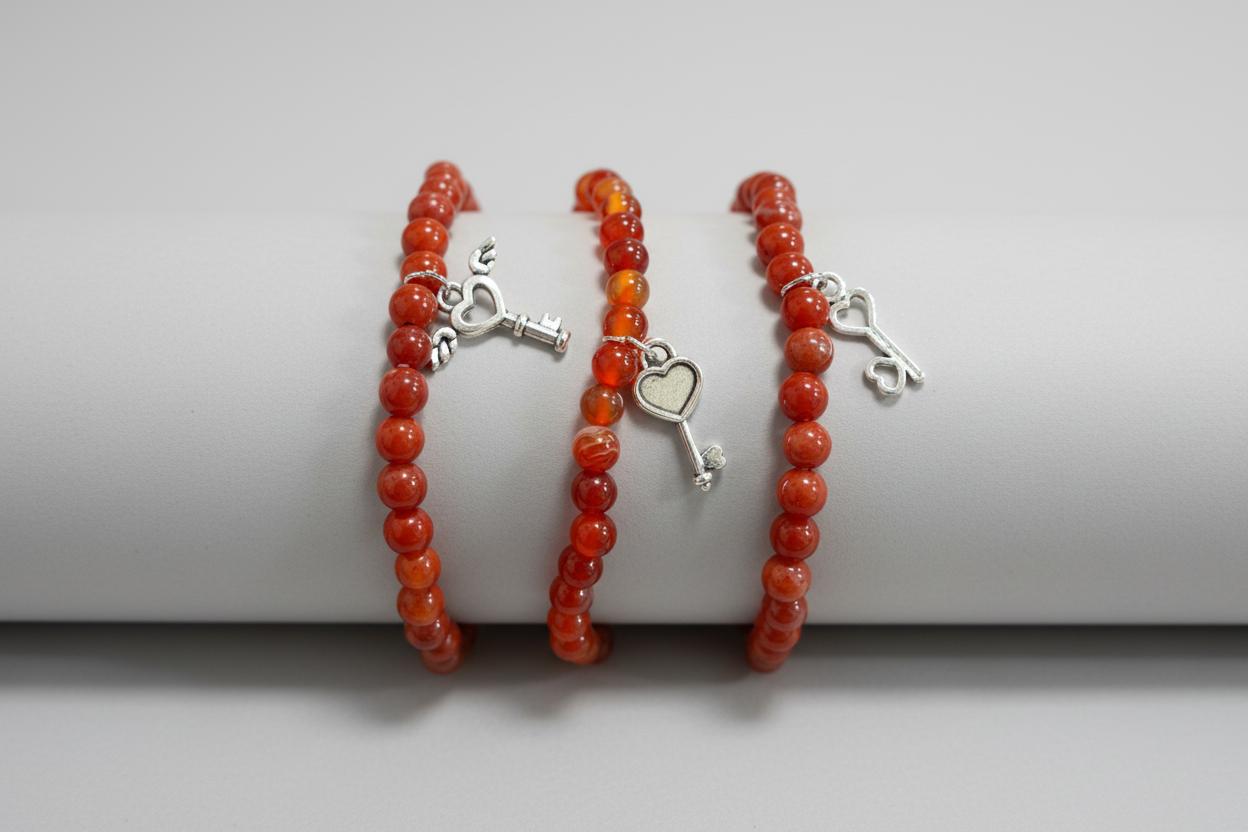 Pulsera de cuentas con cornalina  con llave ( Diseño de Lubelia )IVA incluido