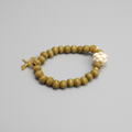 Pulsera de cuentas madera con  flor de loto  y libélula ( Diseño de Lubelia ) IVA incluido