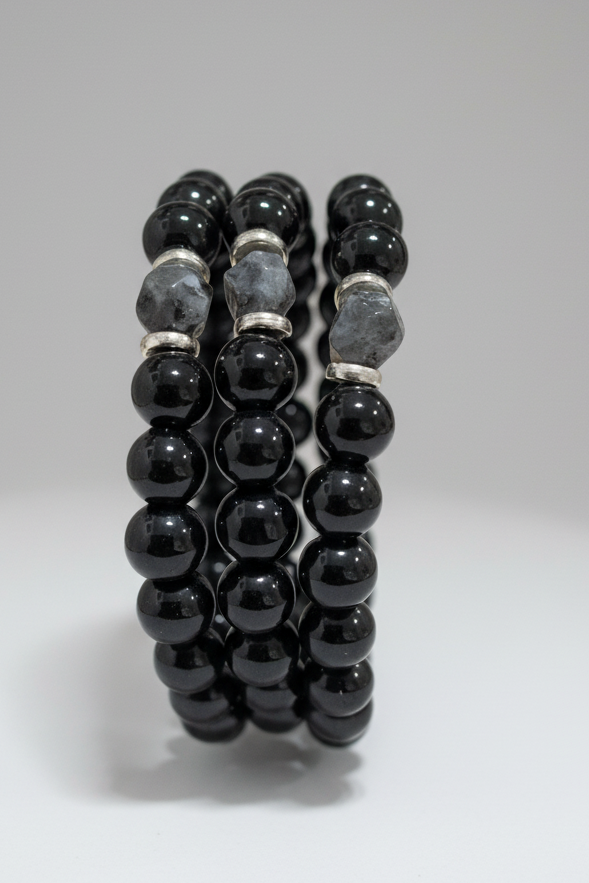 Pulsera de cuentas piedras de Onix y Obsidiana nevada. IVA incluido