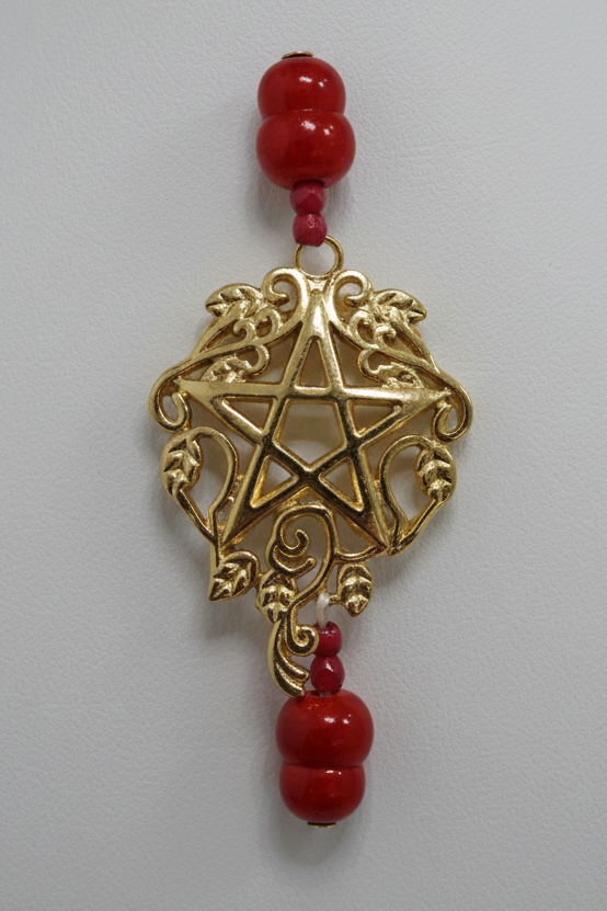 Pulsera dde cuentas  rojas con Tegtragramatón( Diseño de Lubelia ) IVA incluido