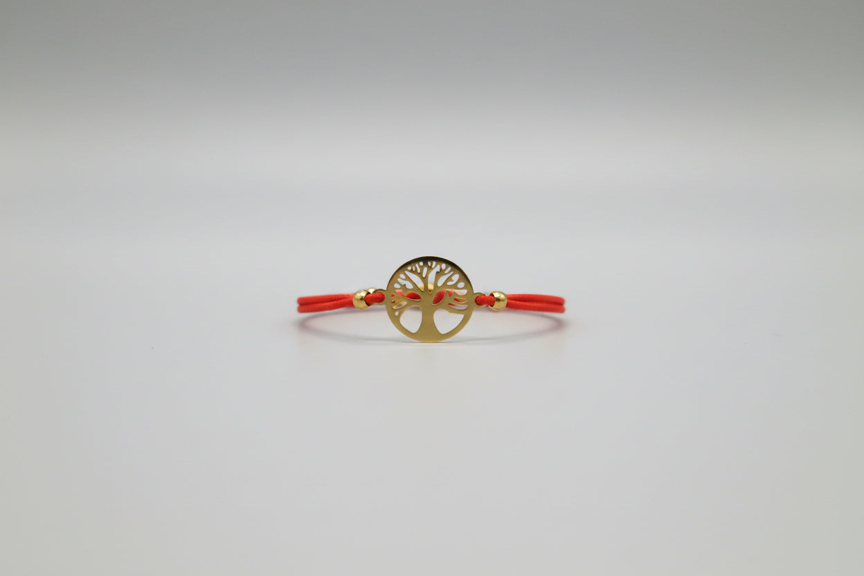 Pulsera elástica roja con árbol acero. IVA incluido