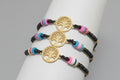 Pulsera de cuentas de  cuerda vcristal negro , con árbol. IVA incluido